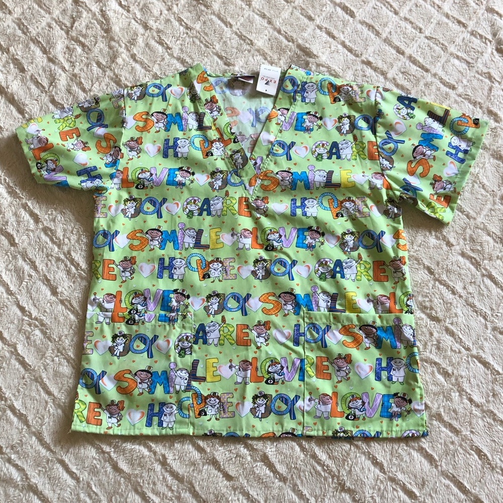 Light Green Alphabet Nurse’s Scrub Top